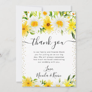 Watercolor Daisies and Yellow Flowers Wedding Thank You Card