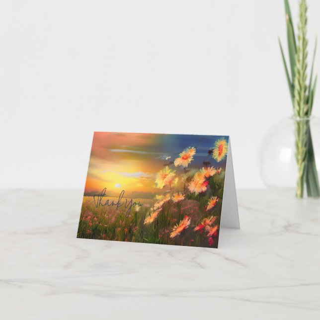 Watercolor daisies at sunset customisable card (Front)