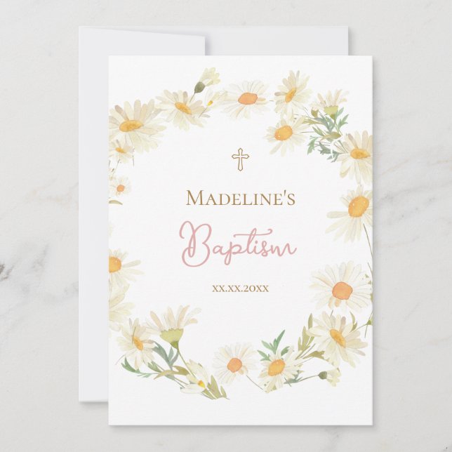  watercolor daisies Baptism Invitation (Front)