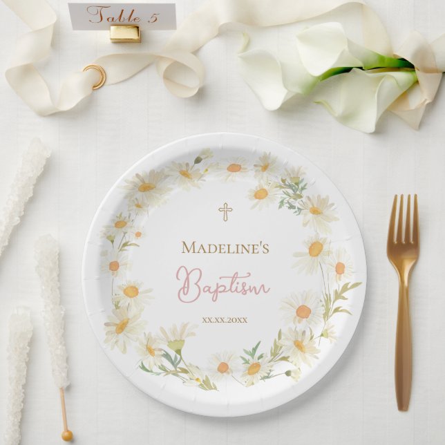  watercolor daisies Baptism Paper Plate (Wedding)