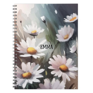 Watercolor Daisies Custom Name Text Notebook