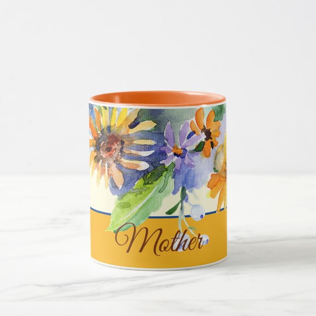 Watercolor daisies customisable  mug (Center)