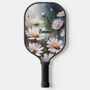 Watercolor Daisies Cute Floral Pattern Custom Text Pickleball Paddle