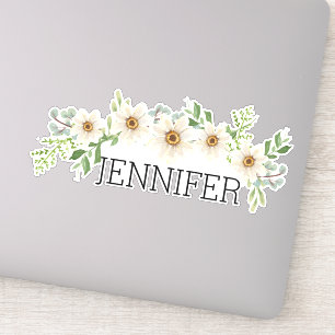 Watercolor Daisies Floral Monogram Name