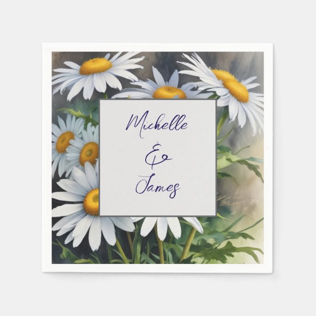 Watercolor Daisies Flowers Professional Trendy Napkin (Front)