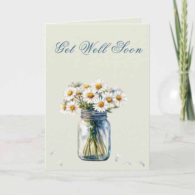 Watercolor Daisies Get Well Soon Card with Poem (Front)