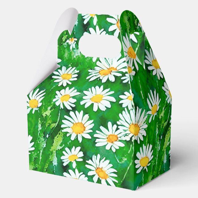 Watercolor Daisies in a Green Field Favour Box (Front)