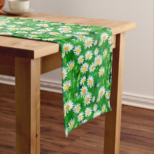 Watercolor Daisies in a Green Field Medium Table Runner