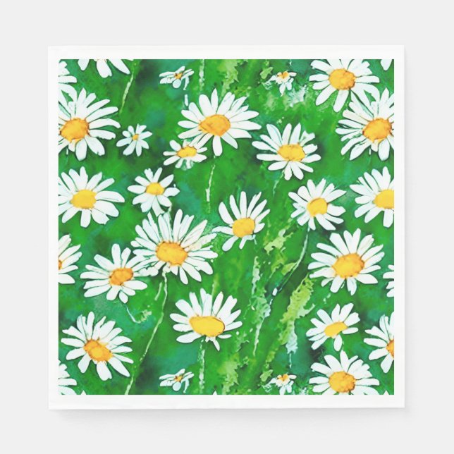 Watercolor Daisies in a Green Field Napkin (Front)