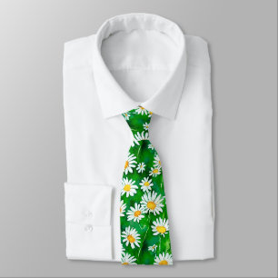 Watercolor Daisies in a Green Field Tie