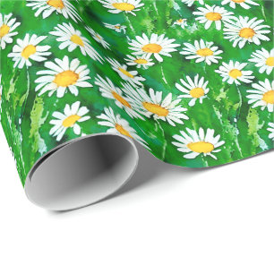 Watercolor Daisies in a Green Field Wrapping Paper