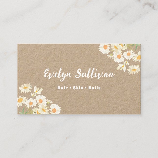 Watercolor daisies kraft business card (Front)