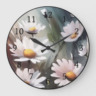 Watercolor Daisies Large Clock