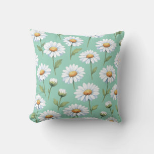 Watercolor daisies on cushion