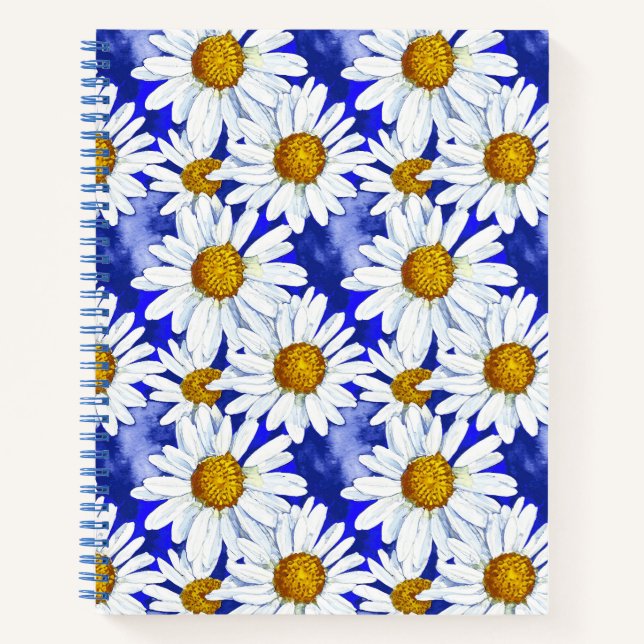 Watercolor Daisies on Denim Blue Journal  (Front)