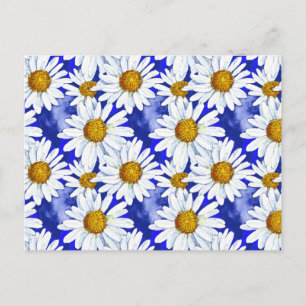 Watercolor Daisies on Denim Blue Postcard