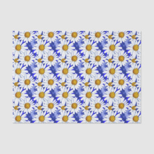 Watercolor Daisies on Denim Blue  Tissue Paper