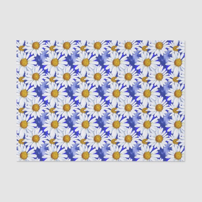 Watercolor Daisies on Denim Blue  Tissue Paper (Front)