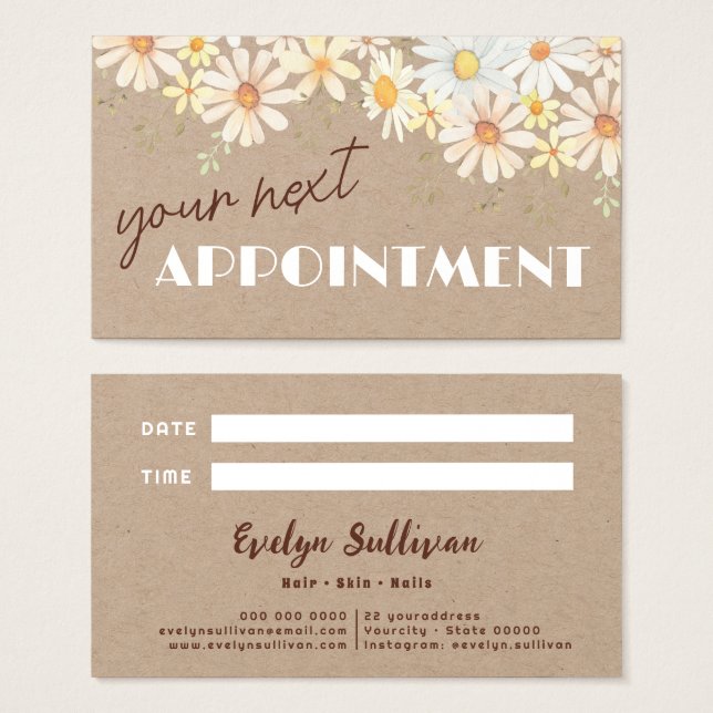 Watercolor daisies on kraft paper appointment card (Front & Back)