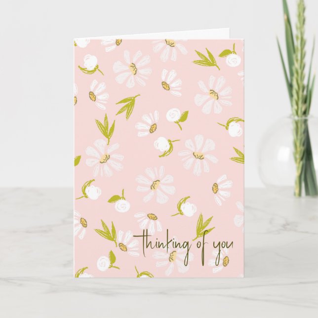 Watercolor Daisies On Pink Card (Front)