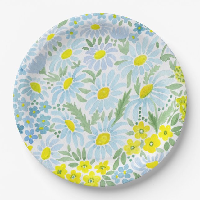 Watercolor daisies paper plate (Front)