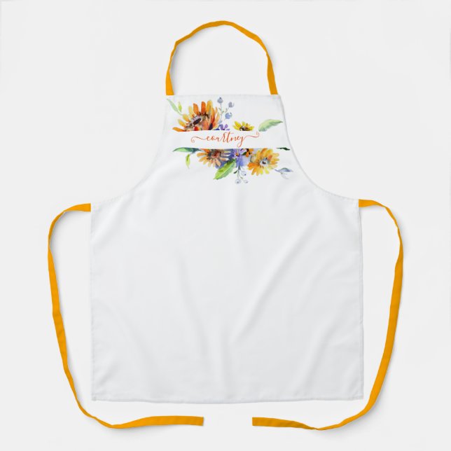Watercolor daisies personalised   apron (Front)