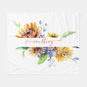 Watercolor daisies personalised  fleece blanket