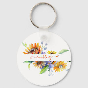 Watercolor daisies personalised   key ring