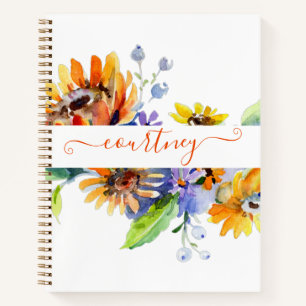 Watercolor daisies personalised notebook