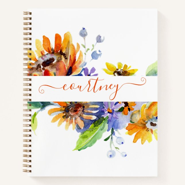 Watercolor daisies personalised   notebook (Front)