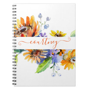 Watercolor daisies personalised notebook