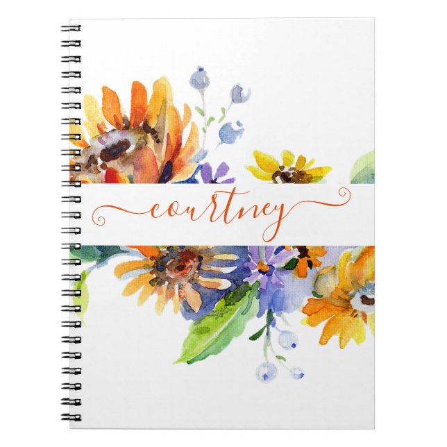 Watercolor daisies personalised  notebook (Front)