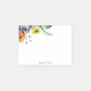 Watercolor daisies personalised post-it notes