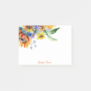 Watercolor daisies personalised post-it notes