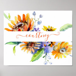 Watercolor daisies personalised   poster