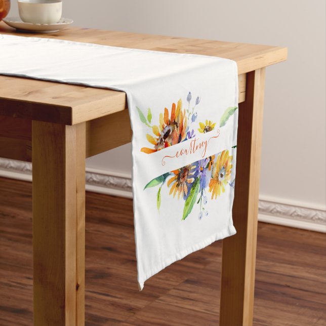Watercolor daisies personalised   short table runner (In Situ)