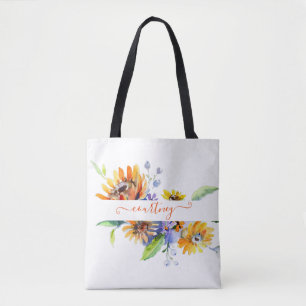 Watercolor daisies personalised tote bag