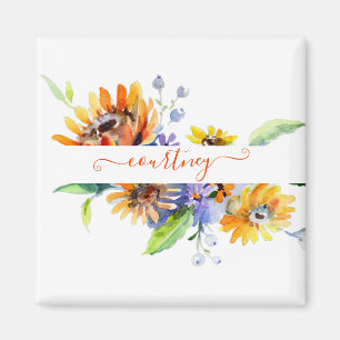 Watercolor daisies personalized   magnet