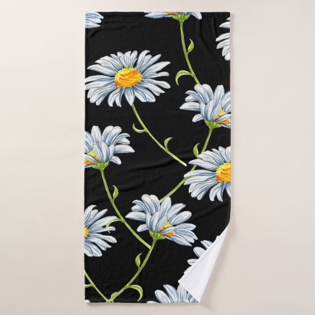 Watercolor daisies. Seamless floral background wit Bath Towel (Bath Towel)