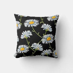 Watercolor daisies. Seamless floral background wit Cushion