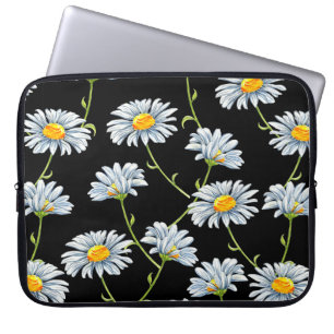 Watercolor daisies. Seamless floral background wit Laptop Sleeve