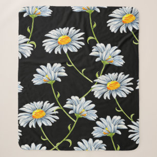 Watercolor daisies. Seamless floral background wit Sherpa Blanket