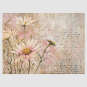Watercolor Daisies Shabby Parchment Decoupage Tissue Paper