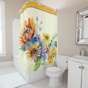 Watercolor daisies shower curtain