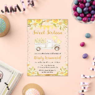 Watercolor Daisies Truck and Flowers Sweet Sixteen Acrylic Invitations