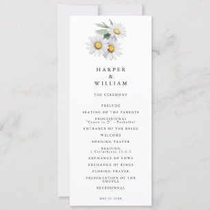 Watercolor daisies wedding program invitation