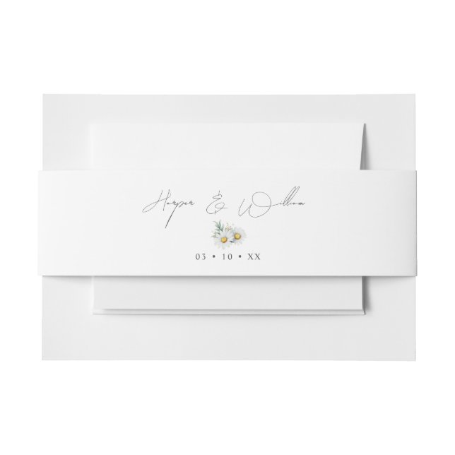 Watercolor daisies wildflower wedding invitation invitation belly band (Front Example)