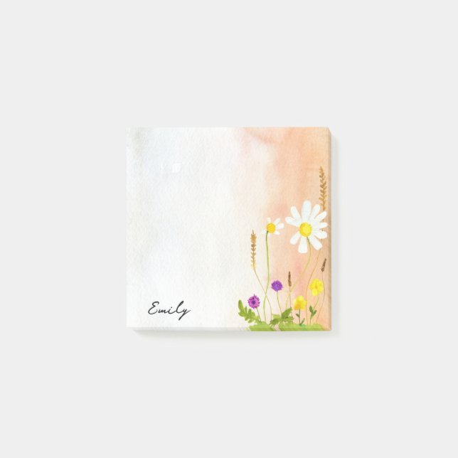 Watercolor Daisies With Personalised Name Post-it Notes (Front)