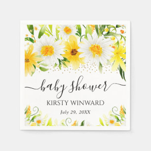 Watercolor Daisies & Yellow Flowers Baby Shower Napkin