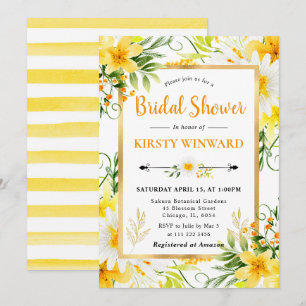Watercolor Daisies & Yellow Flowers Bridal Shower Invitation